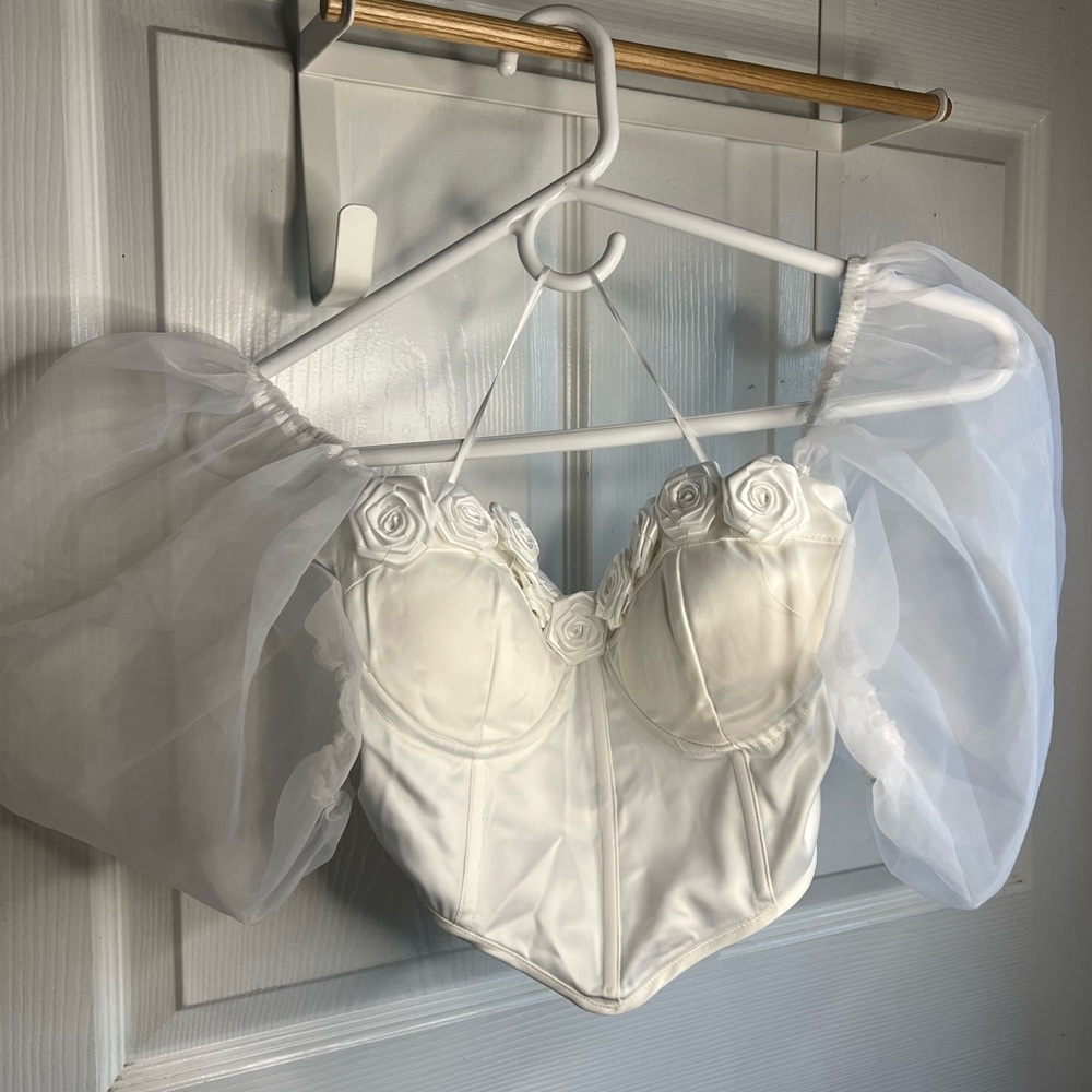 Elegant White Floral Bustier Top